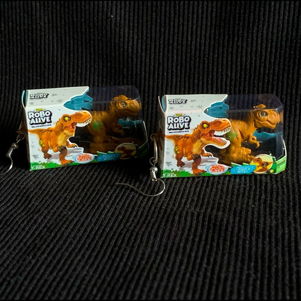 Mini brand dinosaur toy earrings